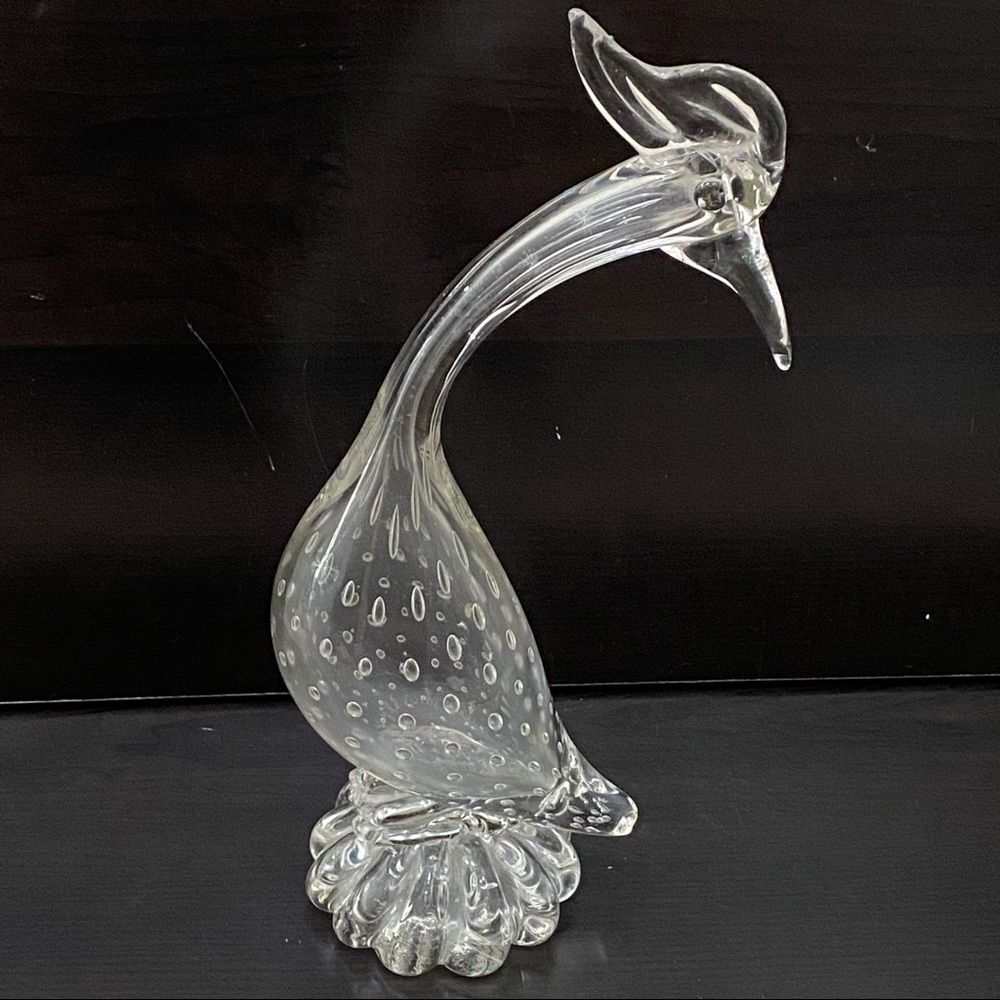 Murano Style Art Glass Bird Bullicante Controlled Bubble 11” Bird Sculpture
